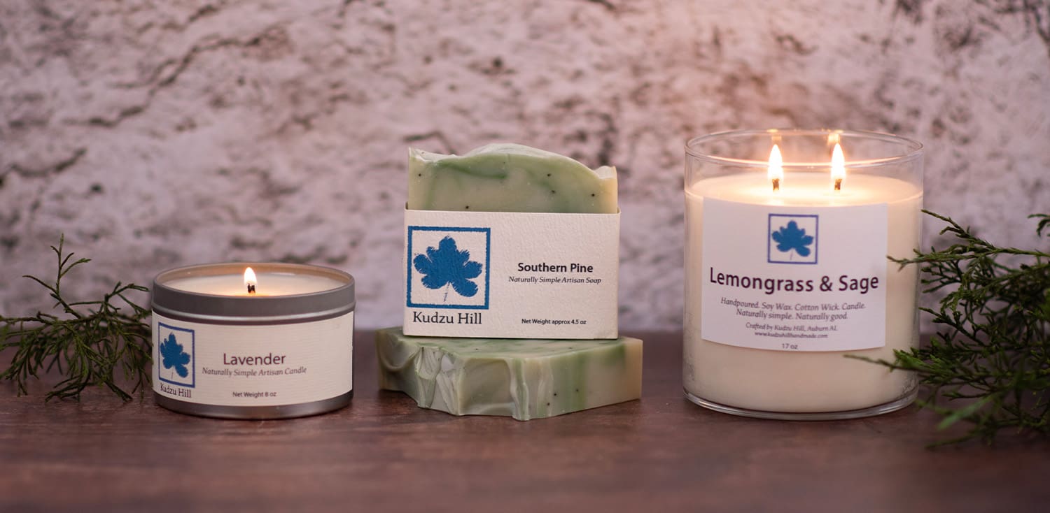 Kudzu Hill Handmades quality candles, bar soaps, and beard care products.